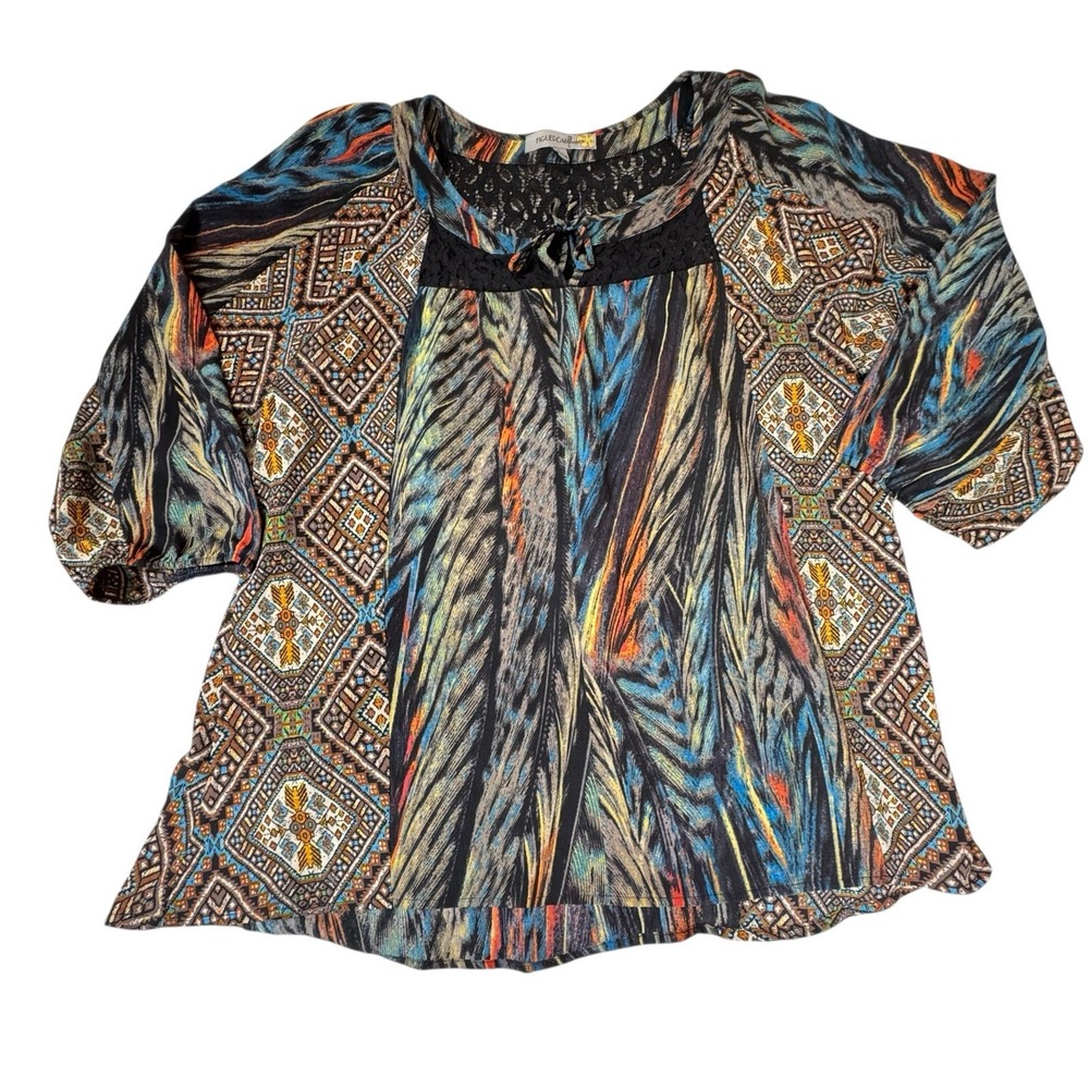 Figueroa & Flower Shirt Blouse Womens‎ Large Lace Panel Polyester Multicolor